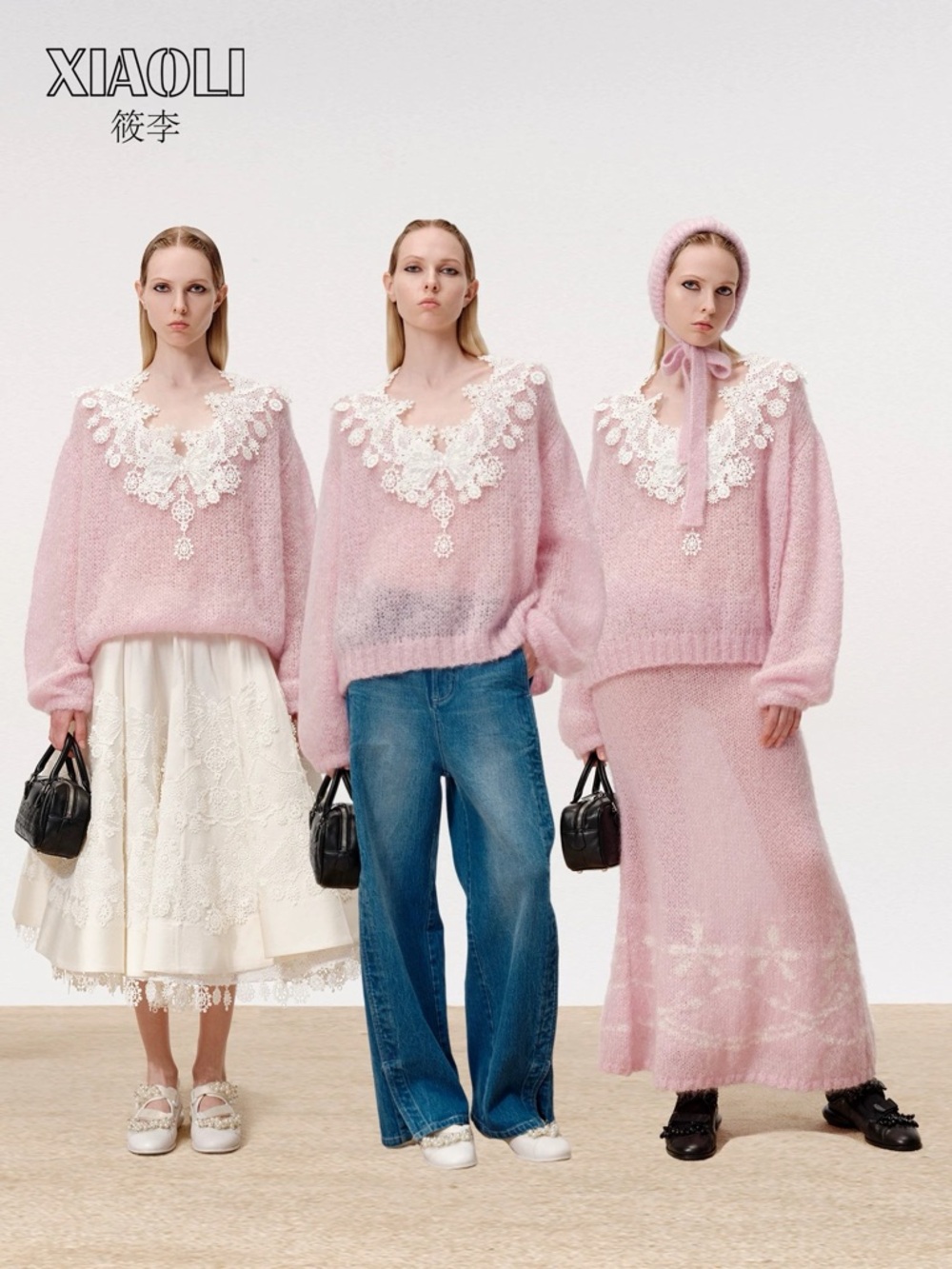 Pink Lace-Trim Mohair Blend Sweater